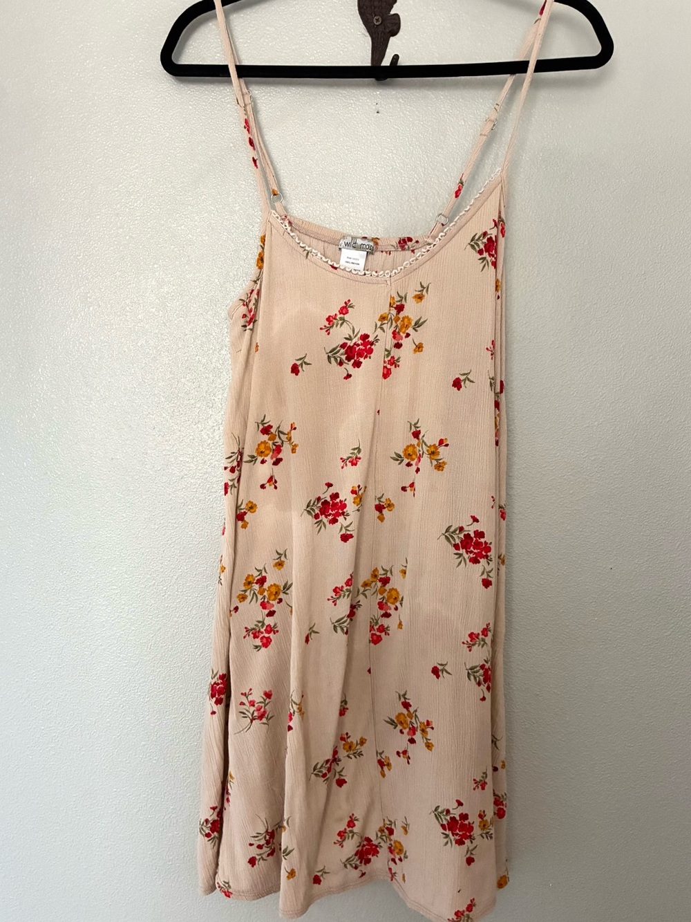 Wild Moss Floral Mini Slip Dress Women’s L Beige Boho Cottagecore Adjustable